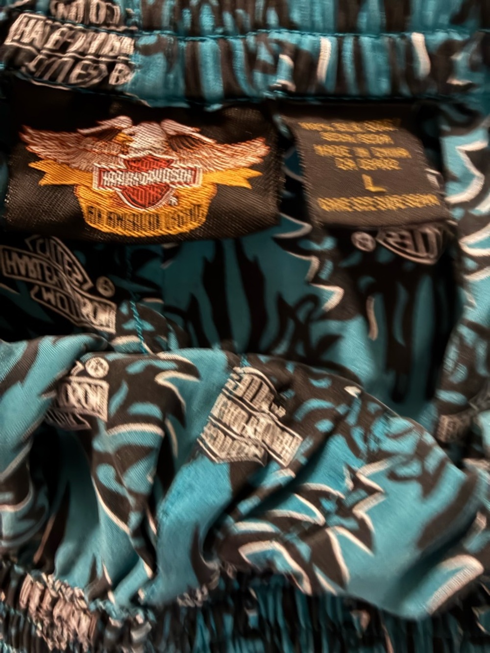 Harley-Davidson Teal and Black Logo Print Boxers 100 % silk size large - Picture 3 of 6